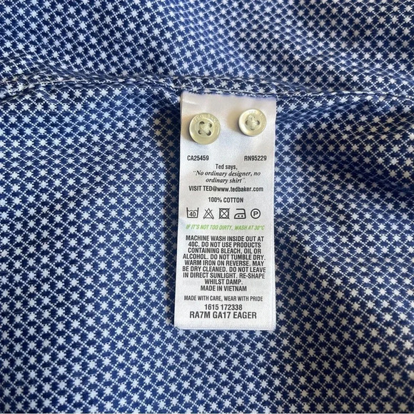 Ted Baker Dress Shirt Men 32/33 Blue Pattern Neck 14.5 Button Up Long Sleeve - Picture 10 of 14